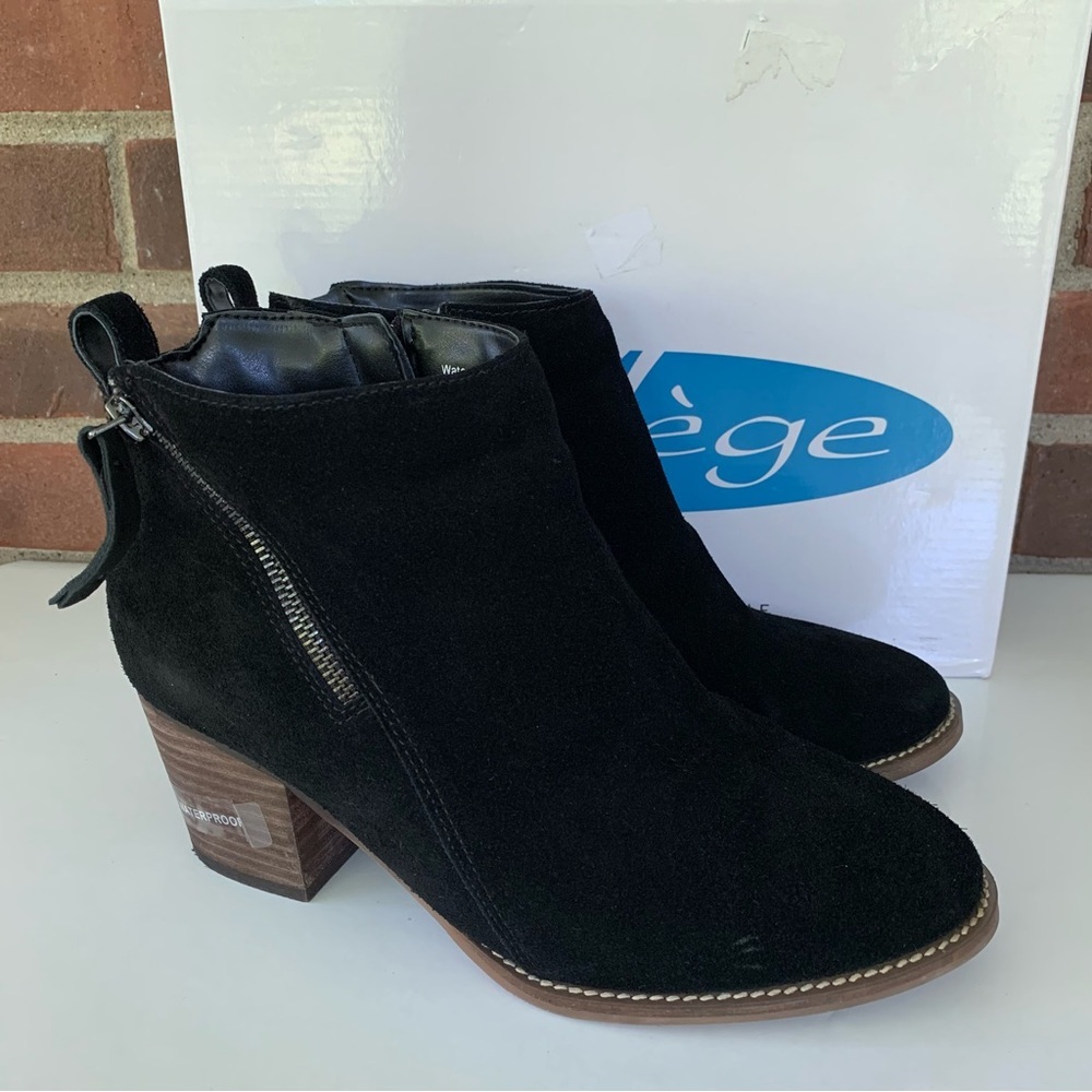 Aqua College Womens blink Black Suede Block Heel Ankle Boots Waterproof US 8.5 M
